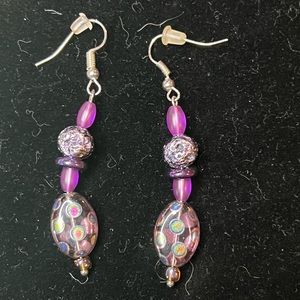 Estate Find Modern Picasso Murano Foil Glass And Lava Bead Dangle earrings